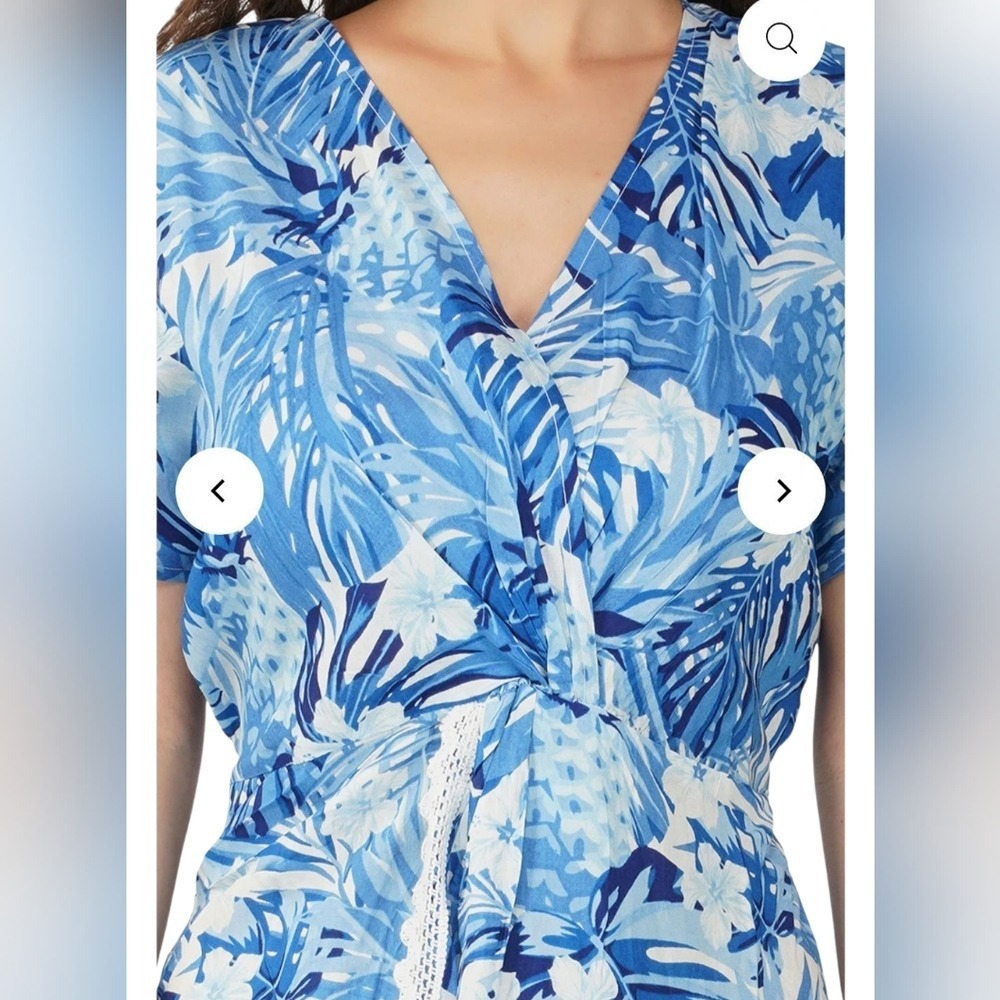 America & Beyond Blue Tropical Maxi Dress Boho Resort Vacation Flowy Beach XL - Picture 3 of 15